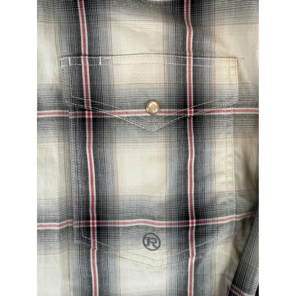 Roper Western Pearl Snap Shirt Mens XL Cream Black Red Plaid Long Sleeve Cotton